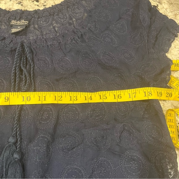 LUCKY BRAND Tassel Tie Split Neck Top peasant blouse Sheer medallion lace - Picture 5 of 10